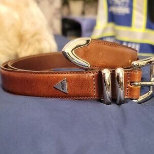 Guess Tan Leather Belt with Silver Buckle